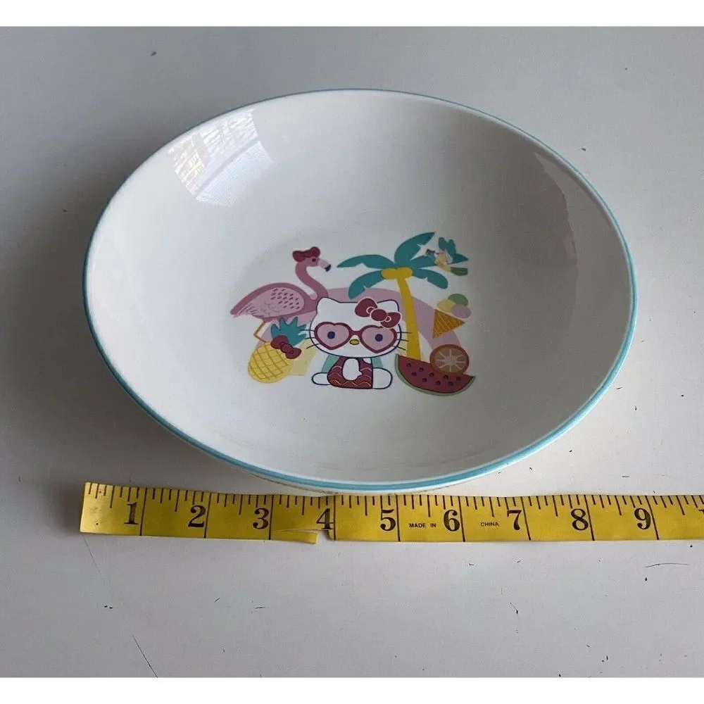 Set Of 2 Sanrio Hello Kitty Beach Summer Tropical Ceramic Pasta Dinner Bowls NEW